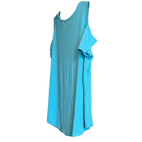 JM COLLECTION CAP SLEEVE COLD SHOULDER TOP, WOMENS, XL, LIGHT BLUE-ROUND HEMLINE - Picture 5 of 11